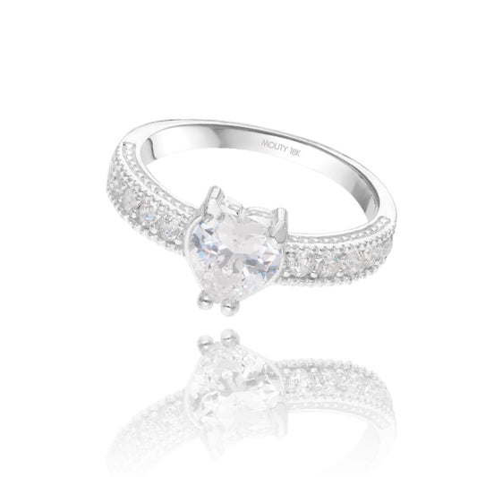 Fanny ring in 18k white gold with white zirconia