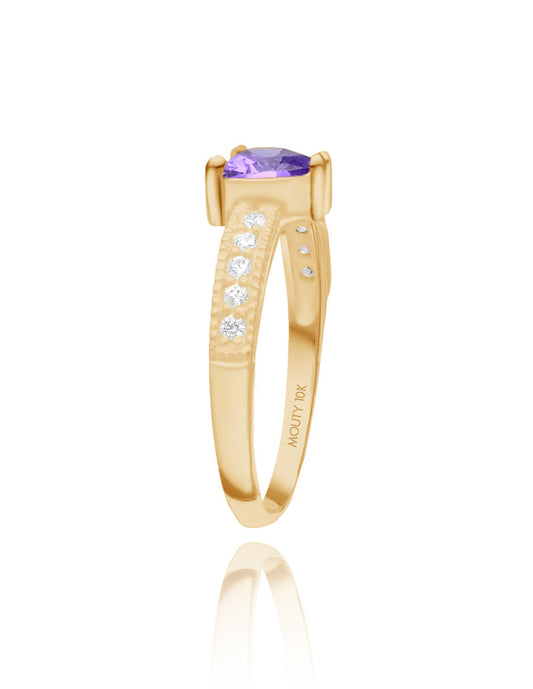 Anillo Fanny en plata con baño de oro amarillo con circonia morada