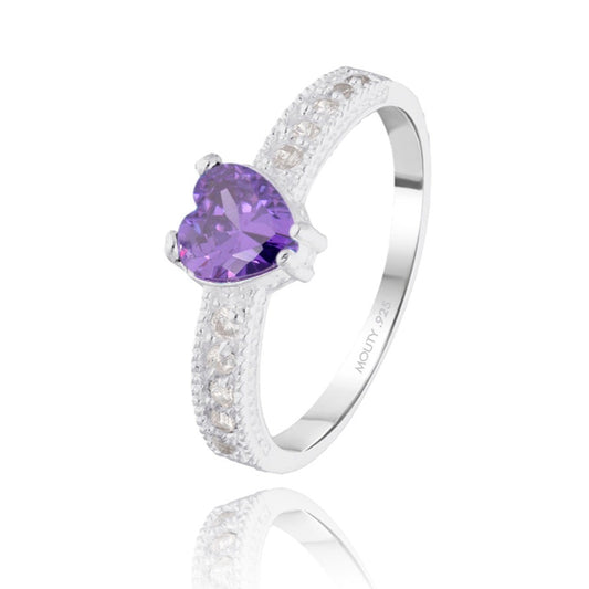 Fanny ring in rhodium-plated silver with purple zirconia