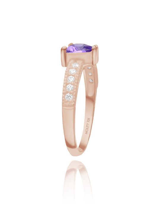 Fanny ring in 14k rose gold with purple zirconia