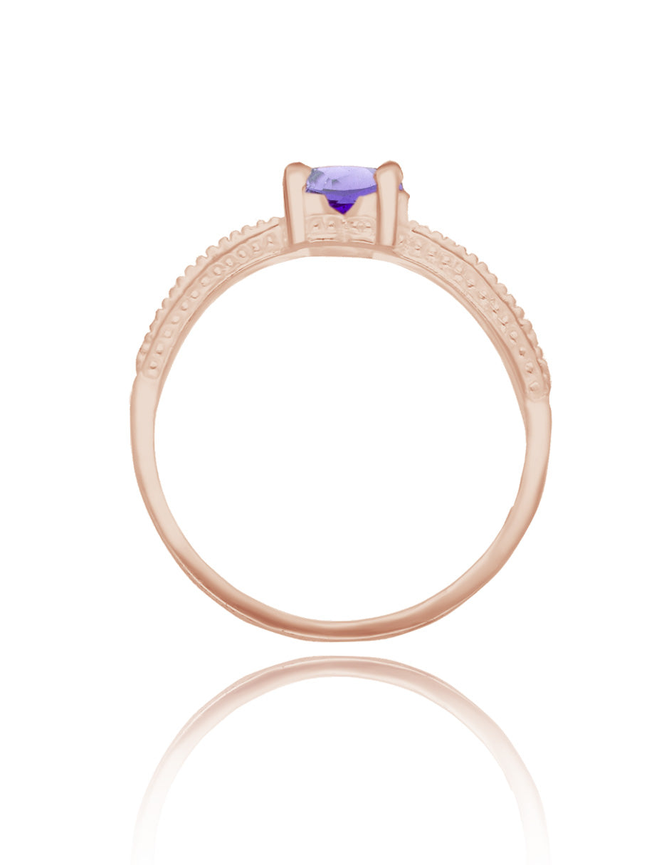 Anillo Fanny en oro rosa 14k con circonia morada