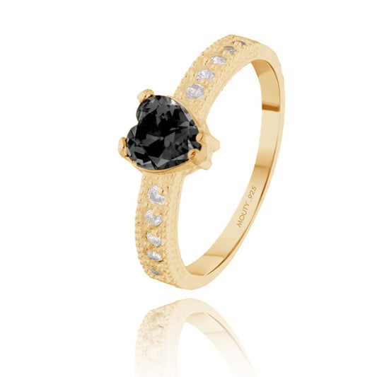 Fanny ring in yellow gold plated silver with black zirconia