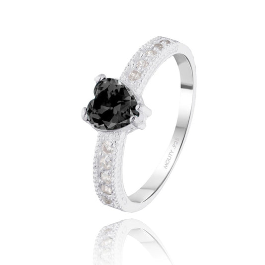 Fanny ring in rhodium-plated silver with black zirconia