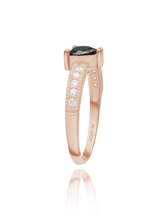 Anillo Fanny en oro rosa 14k con circonia negra