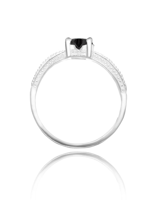 Fanny ring in rhodium-plated silver with black zirconia