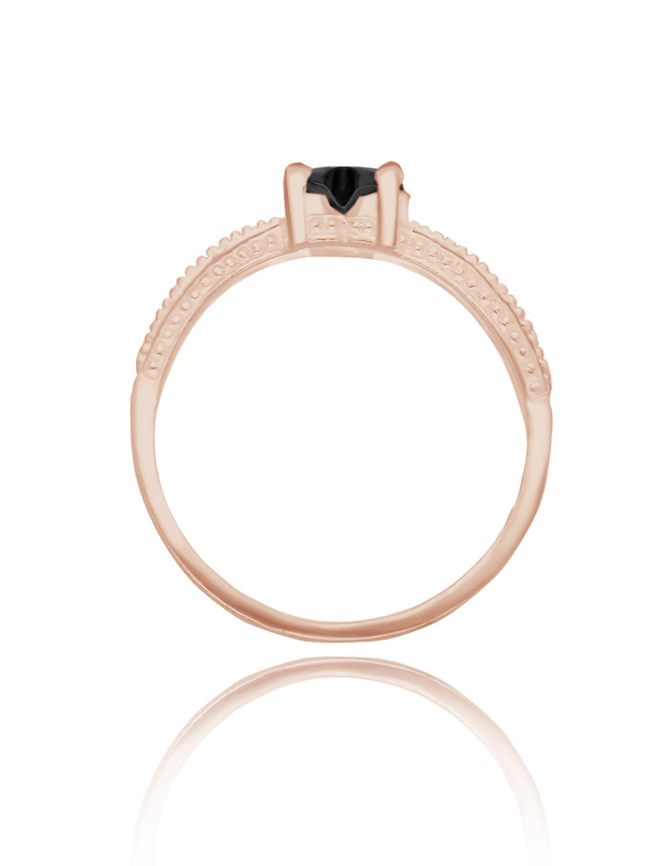 Anillo Fanny en oro rosa 14k con circonia negra