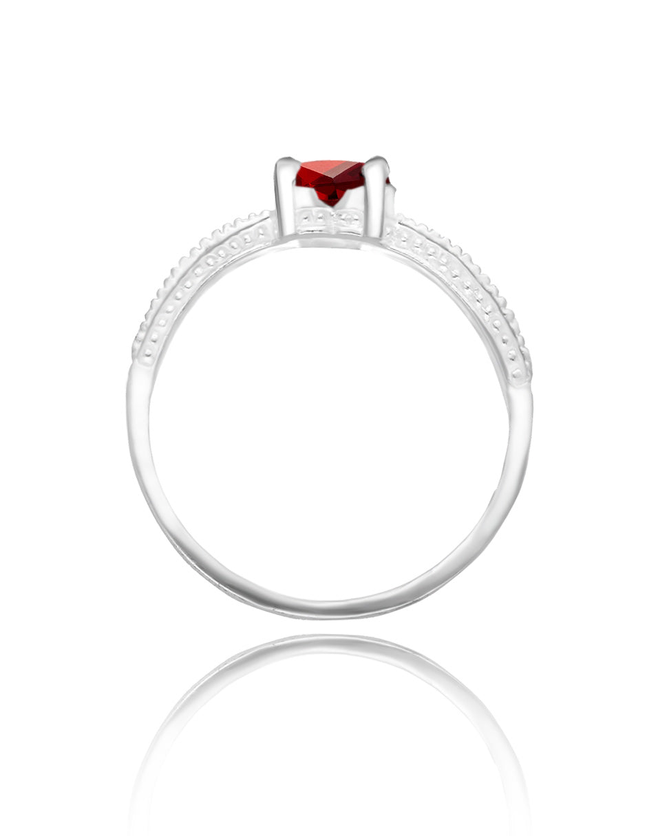 Anillo Fanny en oro blanco 10k con circonia roja