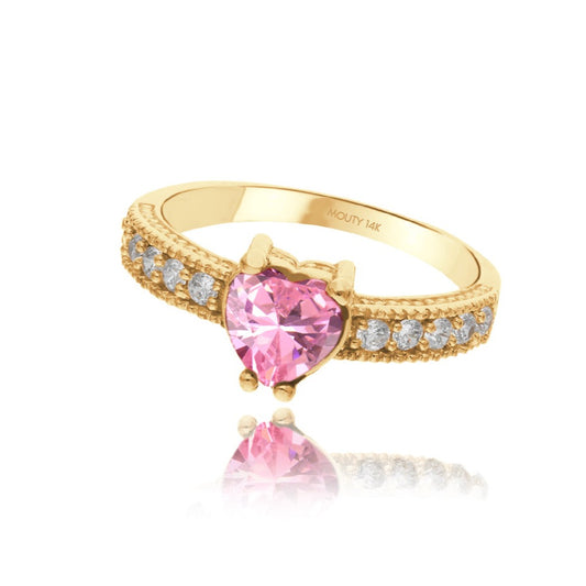 Anillo Fanny en oro amarillo 14k con circonia rosa