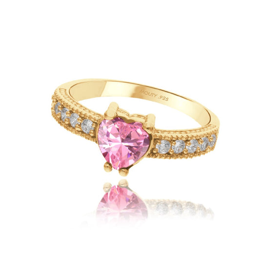 Anillo Fanny en plata con baño de oro amarillo con circonia rosa