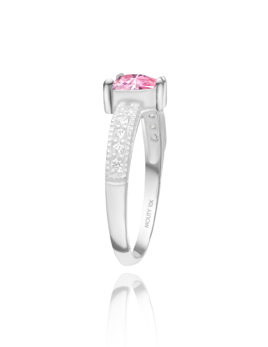 Anillo Fanny en oro blanco 10k con circonia rosa