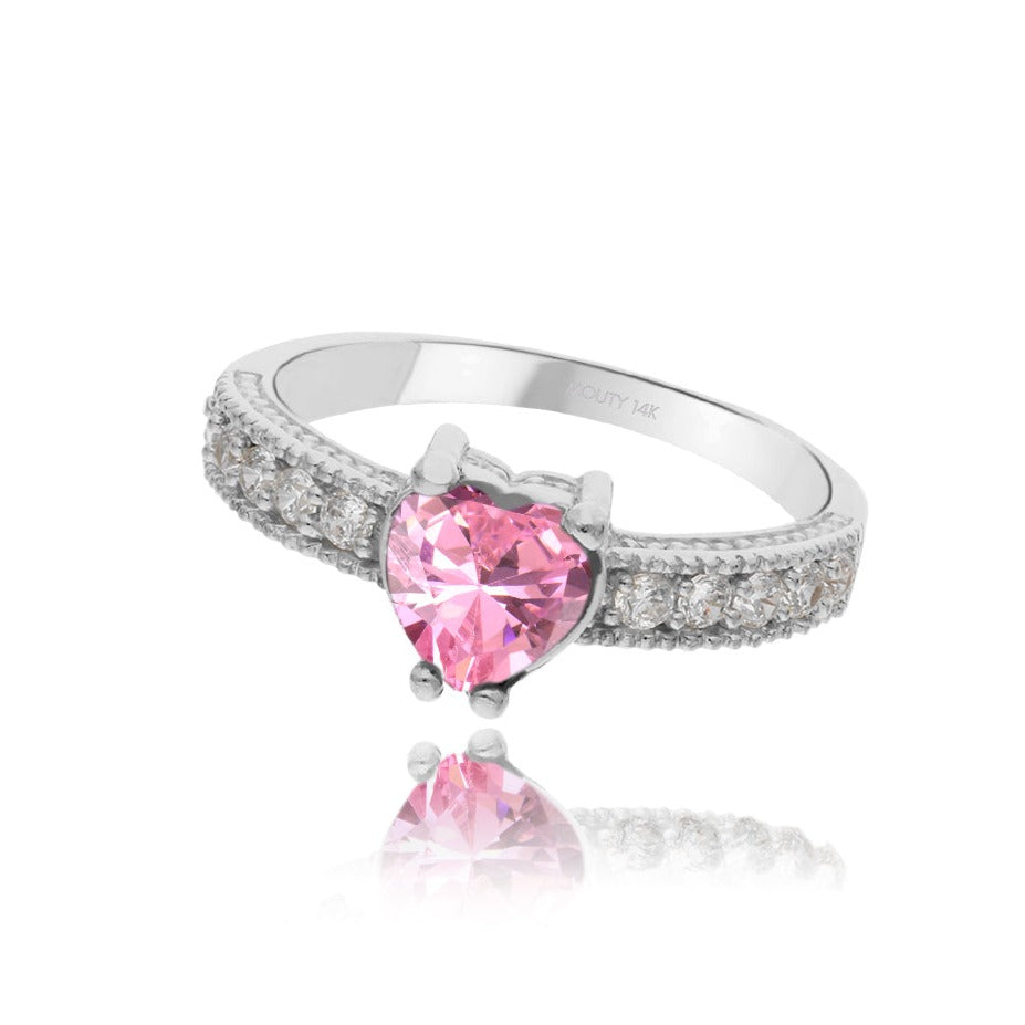 Fanny ring in 14k white gold with pink zirconia