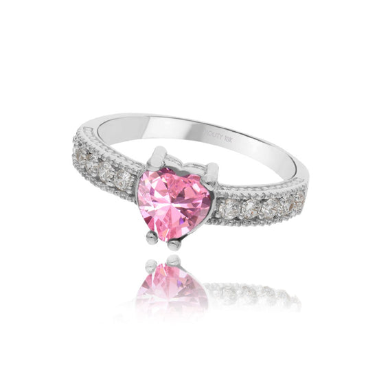 Fanny ring in 18k white gold with pink zirconia