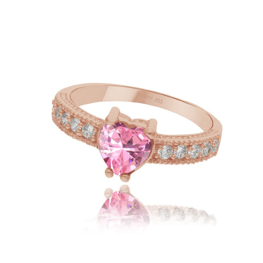 Anillo Fanny en plata con baño de oro rosa con circonia rosa