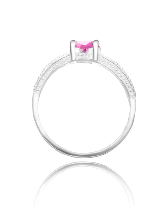 Anillo Fanny en oro blanco 14k con circonia rosa