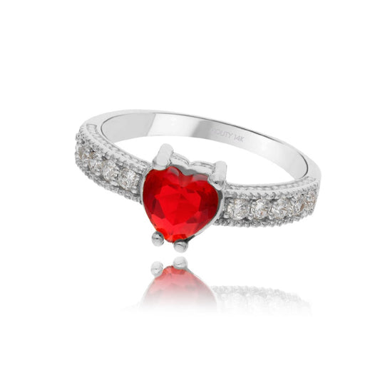 Anillo Fanny en oro blanco 14k con circonia roja