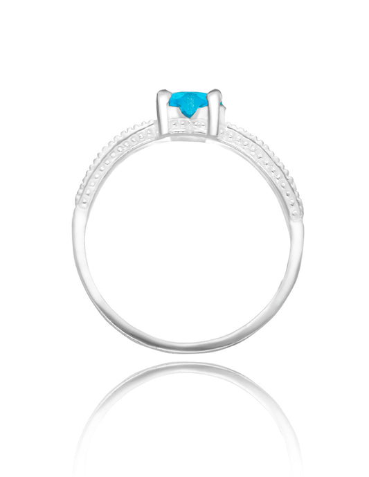 Anillo Fanny en oro blanco 14k con circonia azul cielo