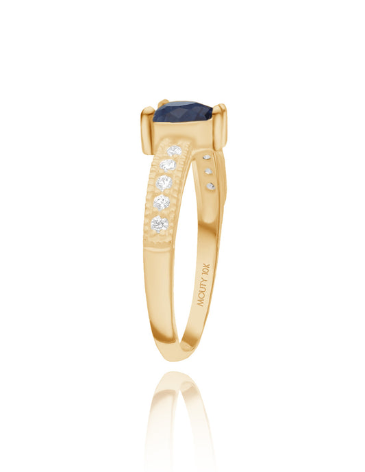 Anillo Fanny en oro amarillo 10k con circonia azul rey