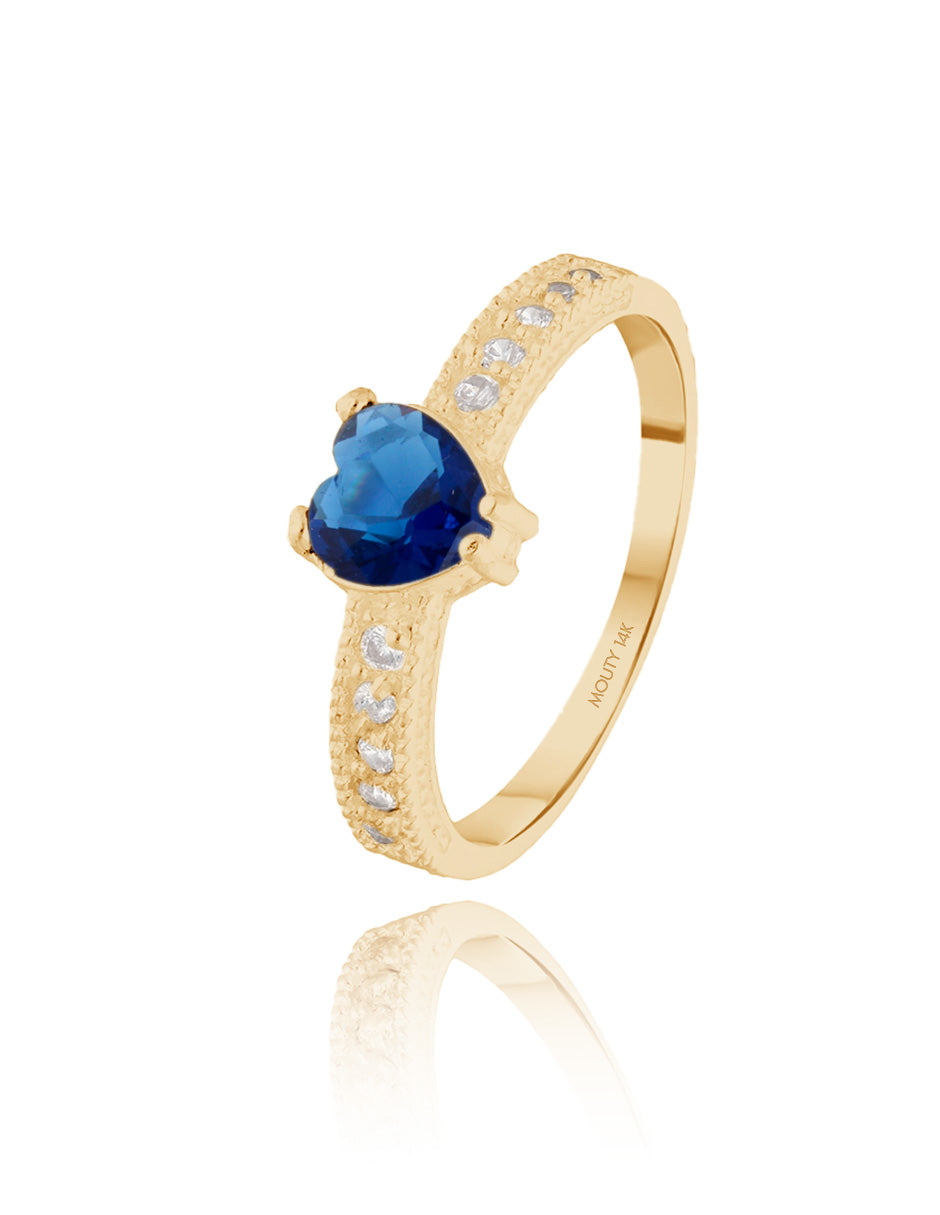 Anillo Fanny en oro amarillo 14k con circonia azul rey