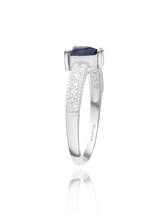 Anillo Fanny en oro blanco 10k con circonia azul rey