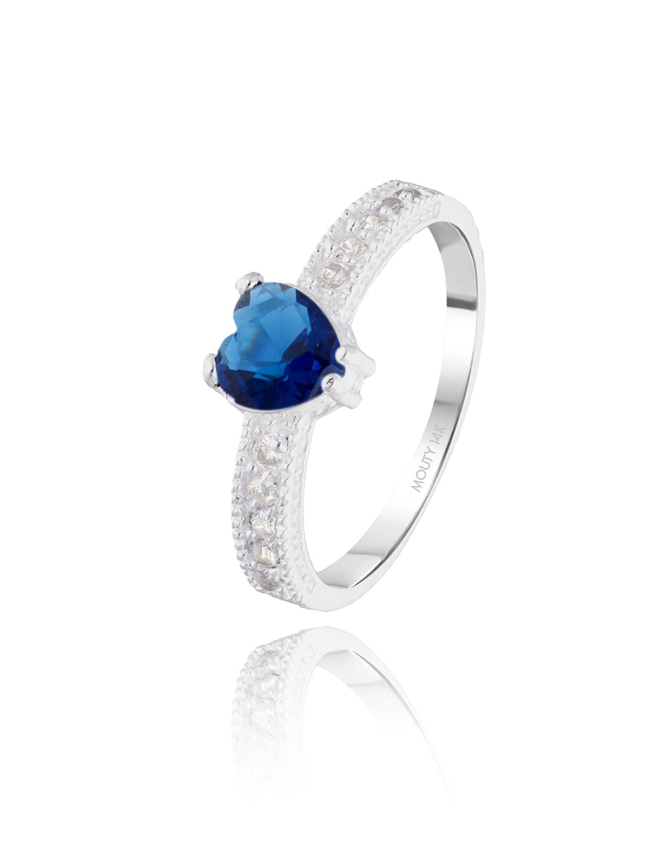 Anillo Fanny en oro blanco 14k con circonia azul rey