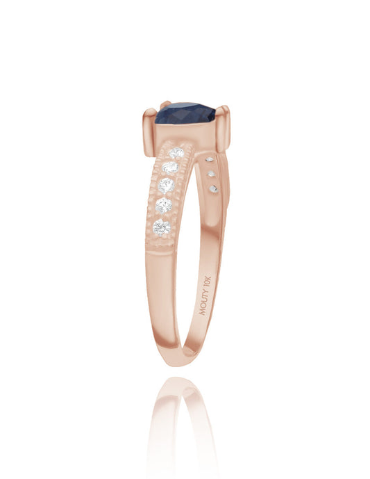 Anillo Fanny en plata con baño de oro rosa con circonia azul rey