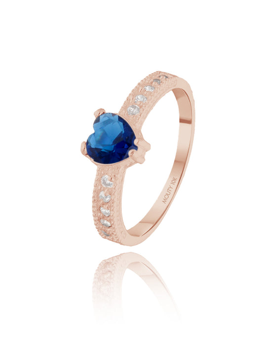 Fanny ring in 10k rose gold with royal blue zirconia