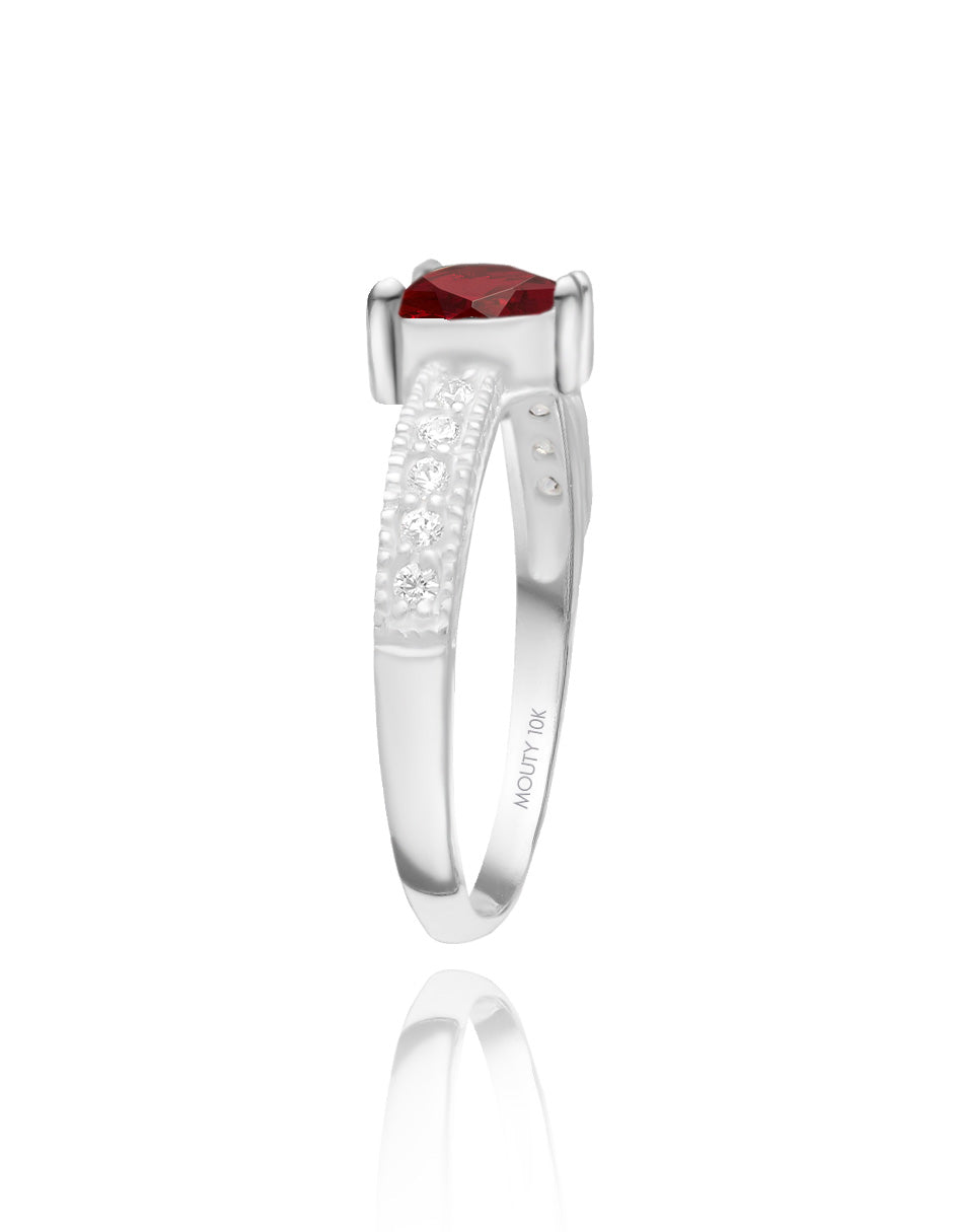 Anillo Fanny en oro blanco 10k con circonia roja