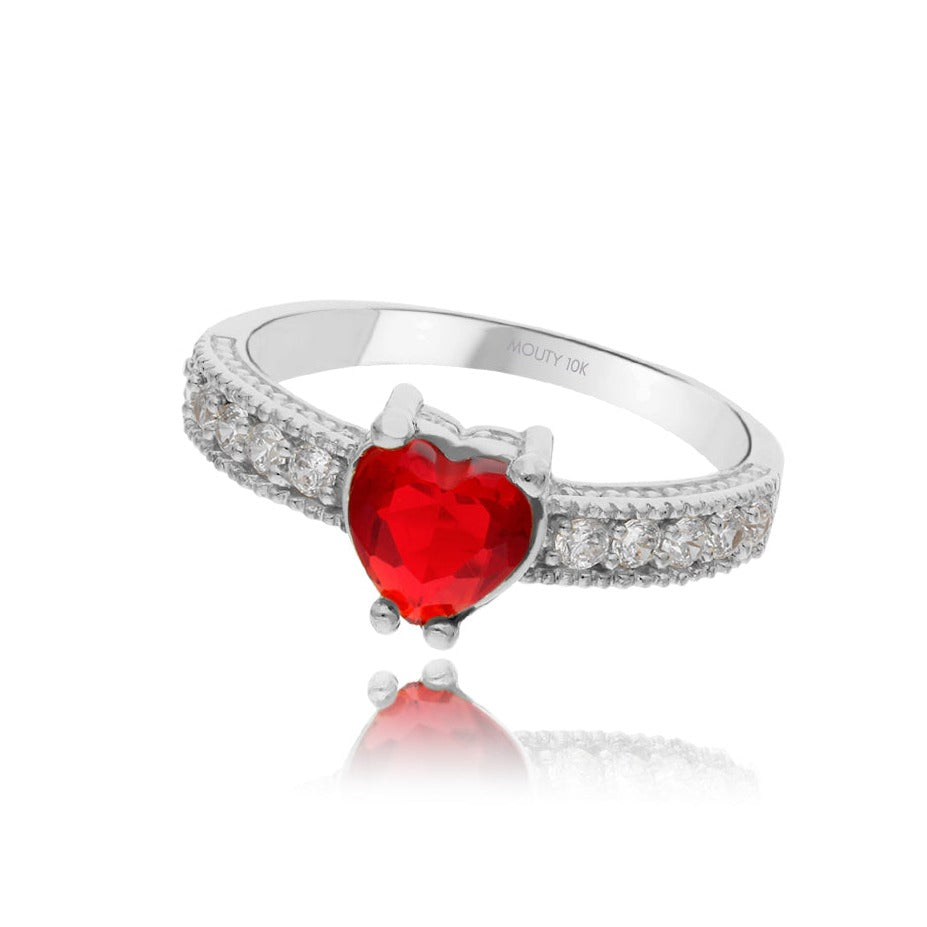 Fanny ring in 10k white gold with red zirconia