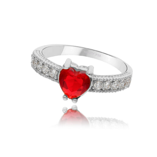 Fanny ring in rhodium-plated silver with red zirconia