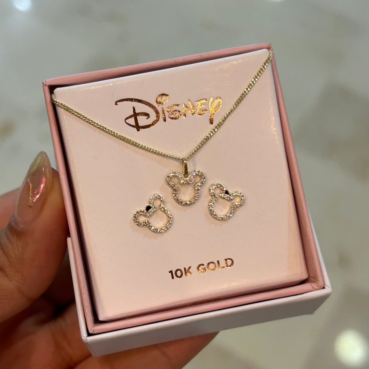 Mickey Necklace and Studs Duo in 10k Yellow Gold with White Zirconia Disney®️