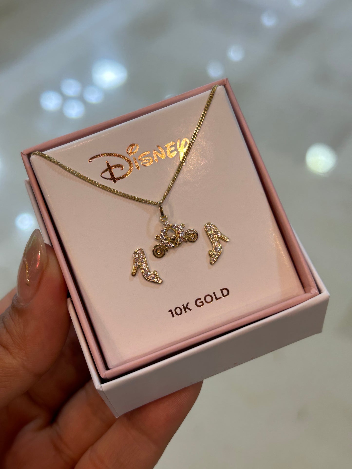 Cinderella Necklace and Studs Duo in 10k Yellow Gold with White Zirconias Disney®️