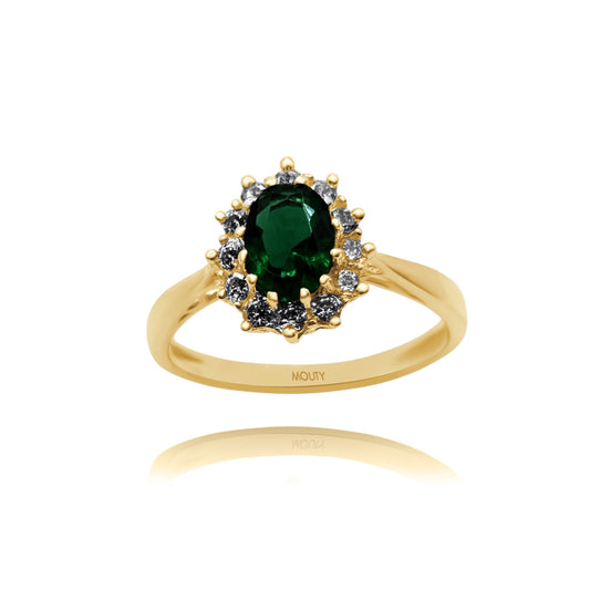 Ring in 10k yellow gold with green oval zirconia Cod: MAN304