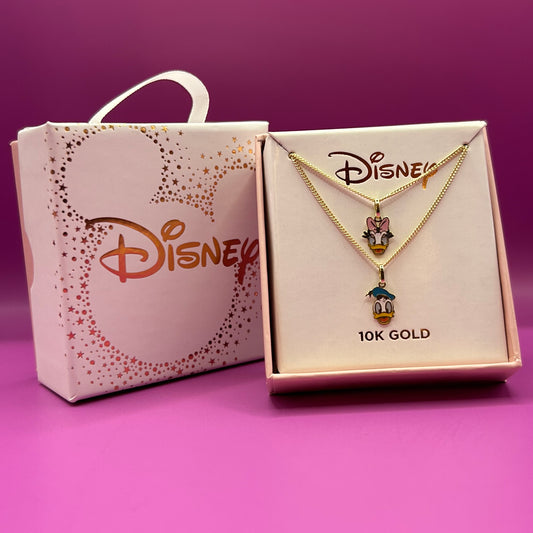 Donald and Daisy Duck Necklace Duo in 10k Yellow Gold Disney®️