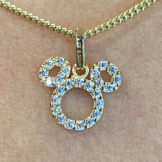 Duo Minnie &amp; Mickey Silhouette Necklace with zirconias inlaid in 10k yellow gold Disney®️