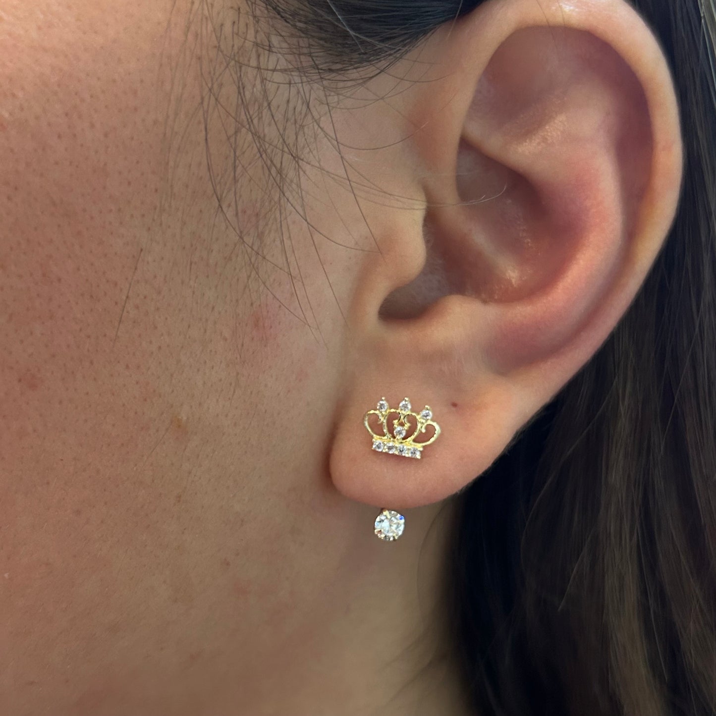 Crown telephone studs in 10k yellow gold with zircons Code: 14285 1.5cm