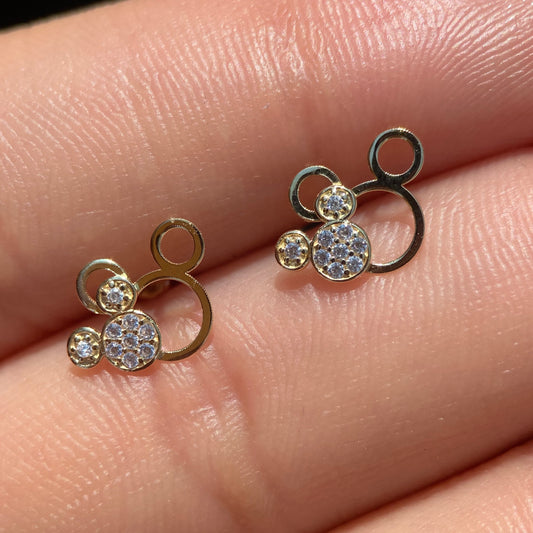 Double Mickey stud earrings in 10k yellow gold with zircons Disney®️