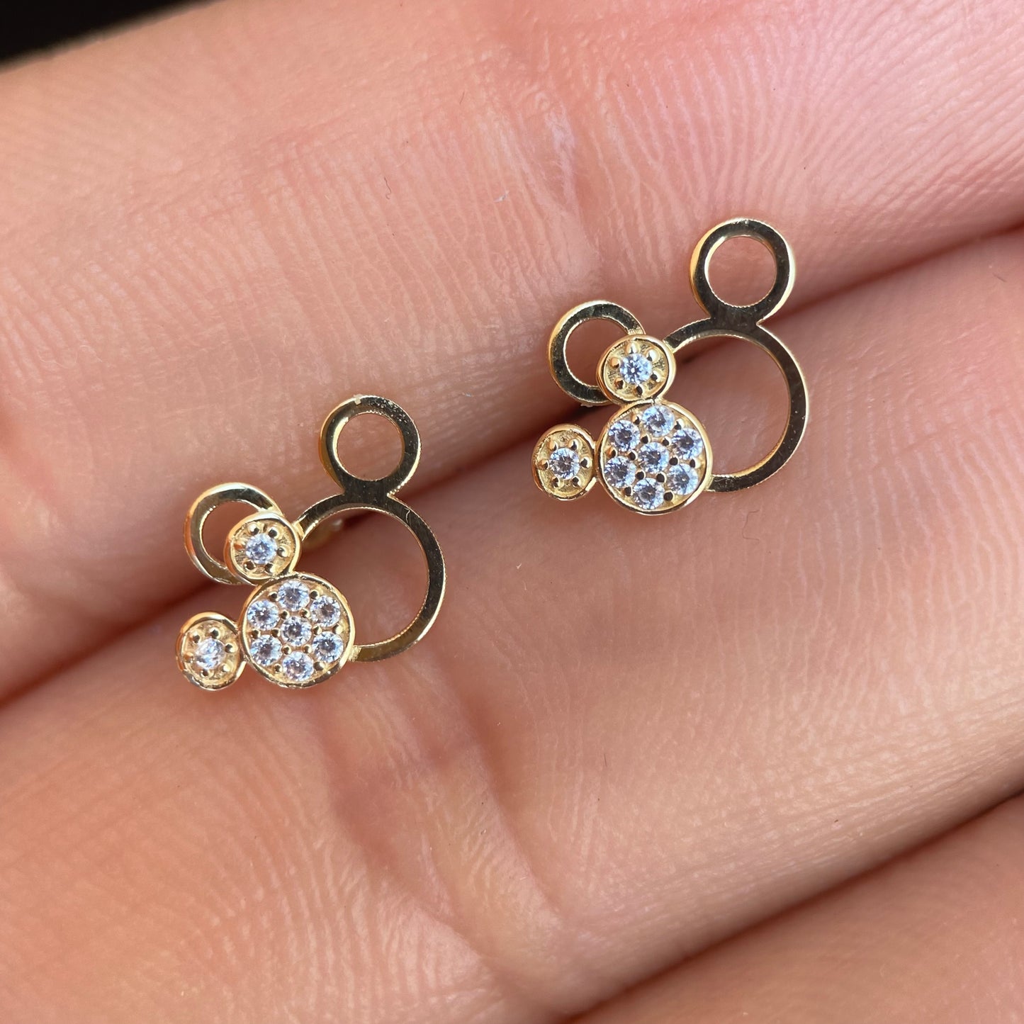 Double Mickey stud earrings in 10k yellow gold with zircons Disney®️