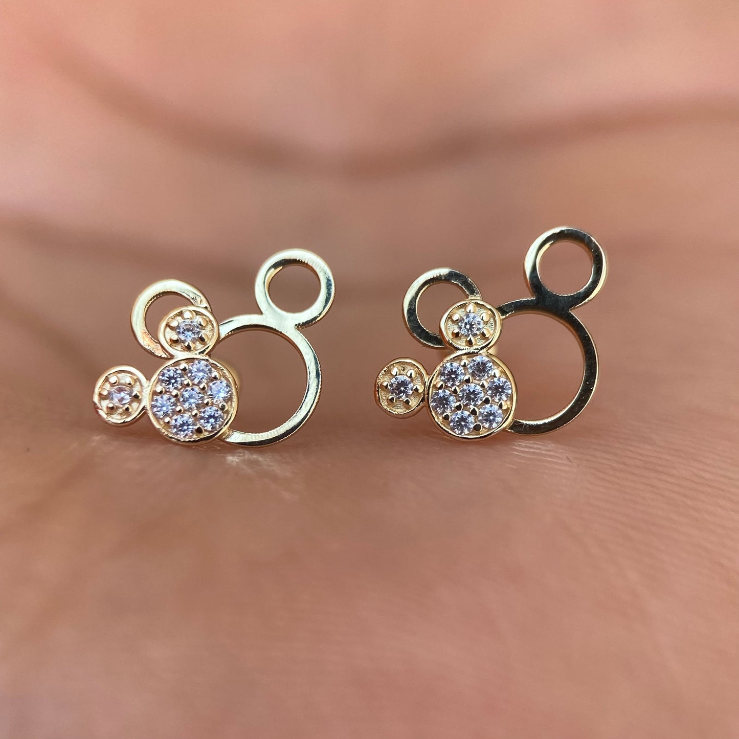 Double Mickey stud earrings in 10k yellow gold with zircons Disney®️