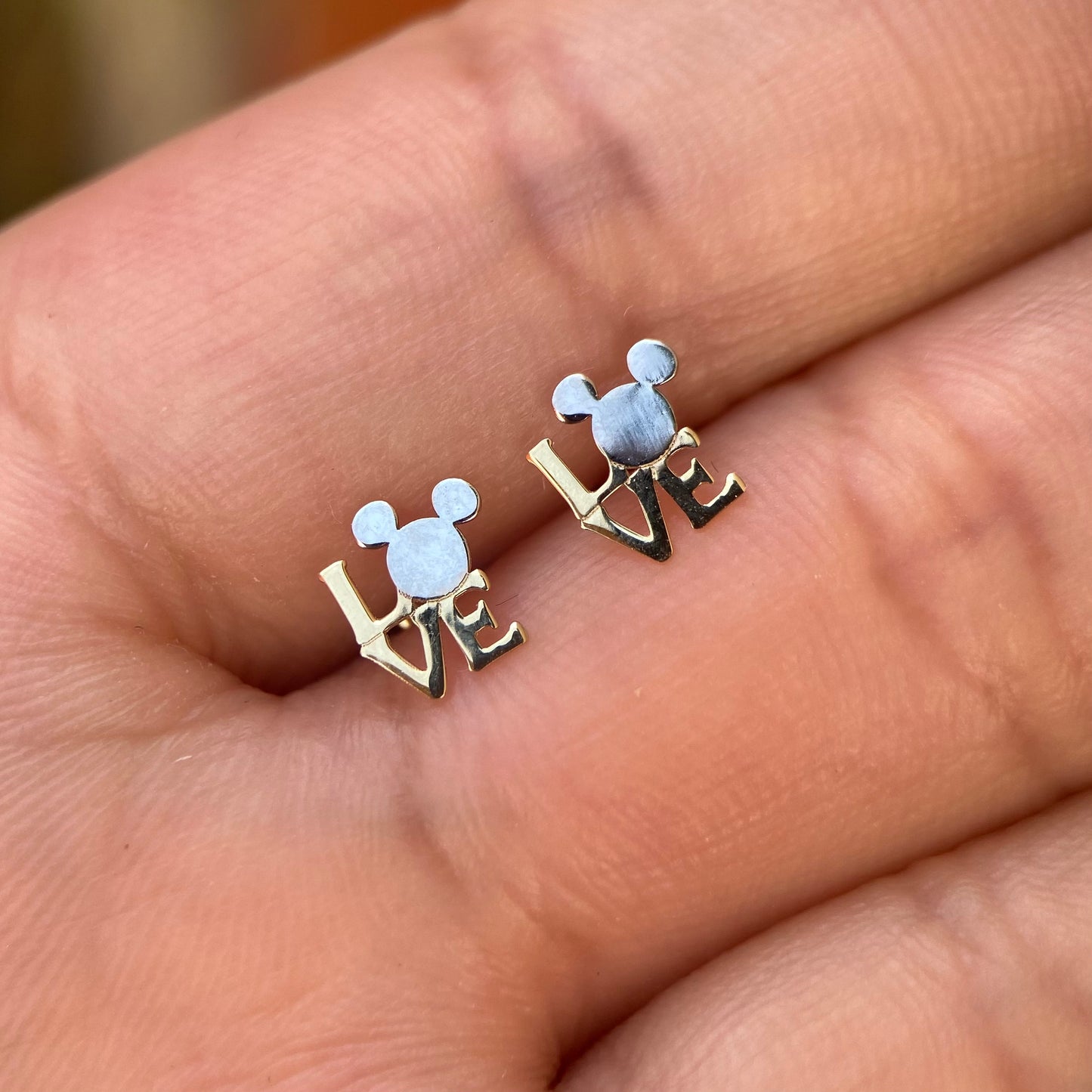 10k white and yellow gold Mickey love studs with zircons Disney®️