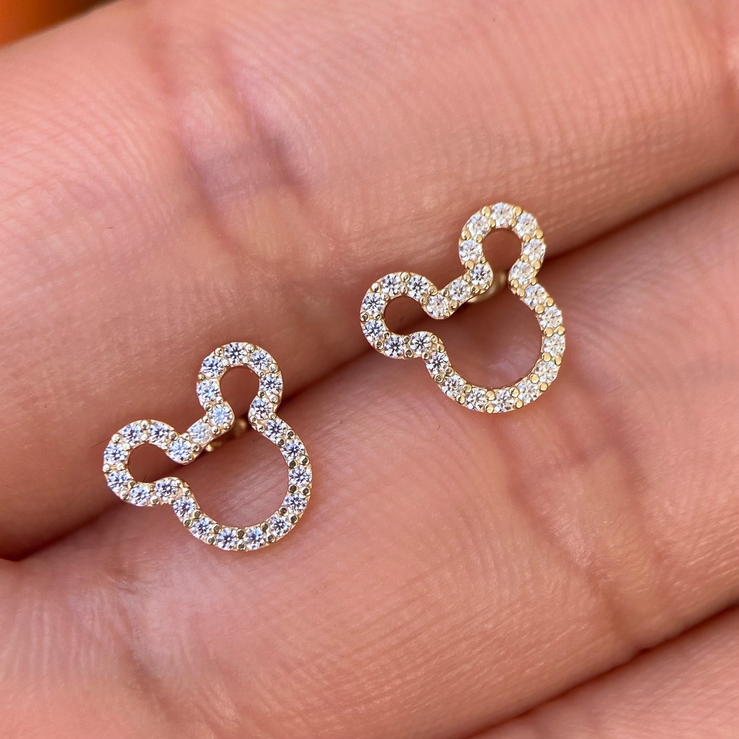 Mickey outline studs pave yellow gold 10k Disney®️