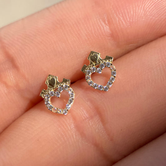 10k yellow gold crown heart studs with zircons Disney®️