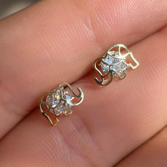 Laser elephant studs in 10k yellow gold with zirconia Cod: 14269 6mm