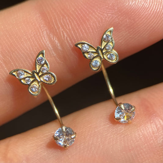 Curved butterfly studs in 10k yellow gold with zircons Code: 14270 1.5cm