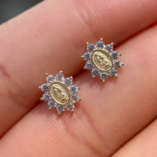 Virgin earrings in 10k yellow gold with zircons Code: 14288 9mm