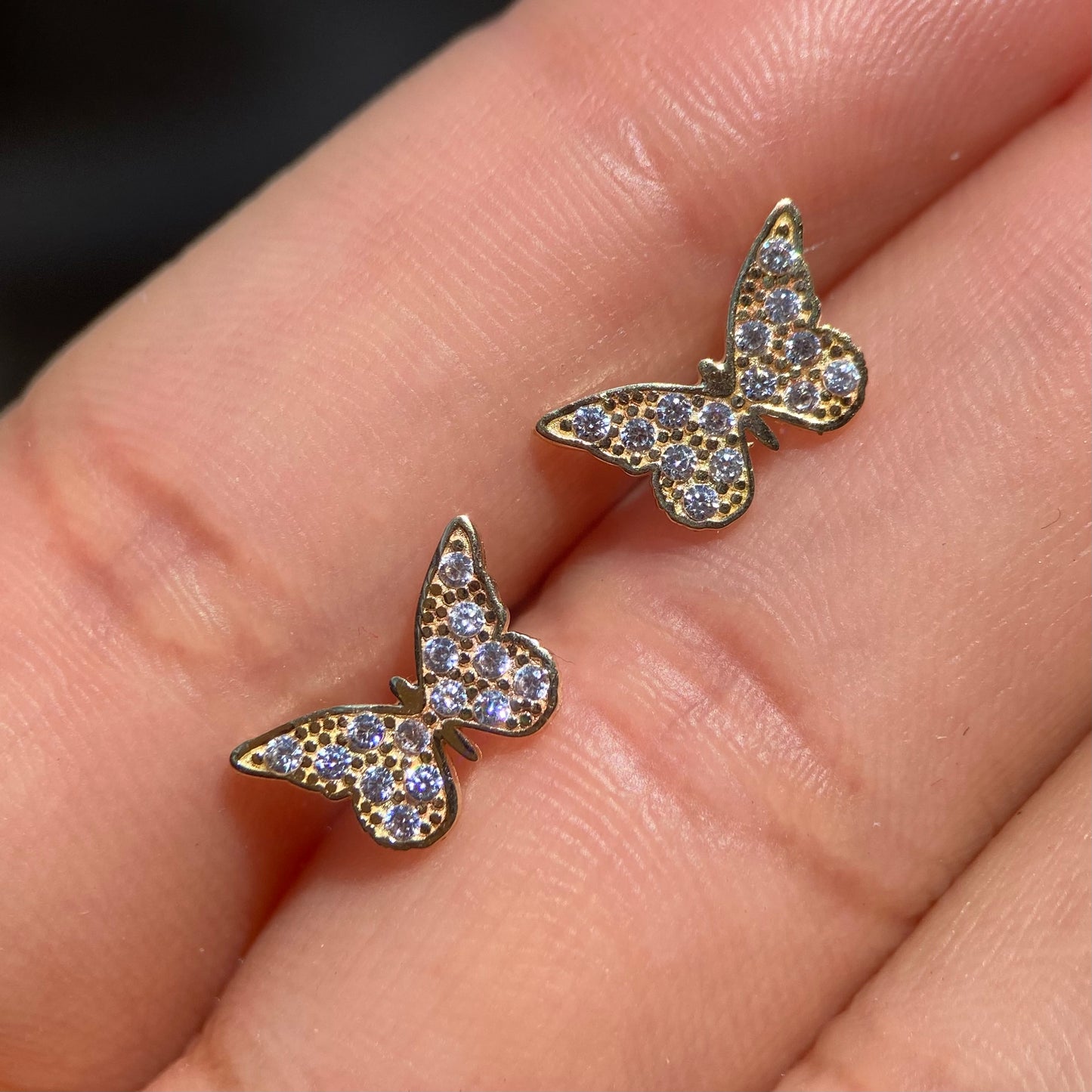 10k yellow gold pavé butterfly brooches with zircons Code: 14273 7mm