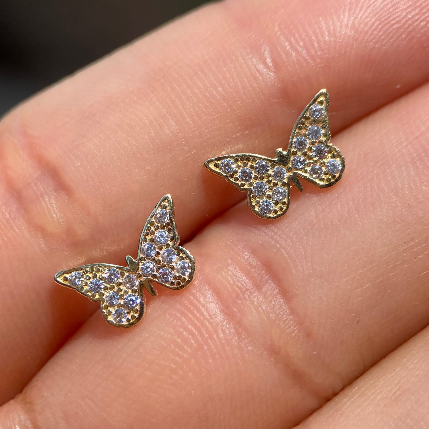 10k yellow gold pavé butterfly brooches with zircons Code: 14273 7mm