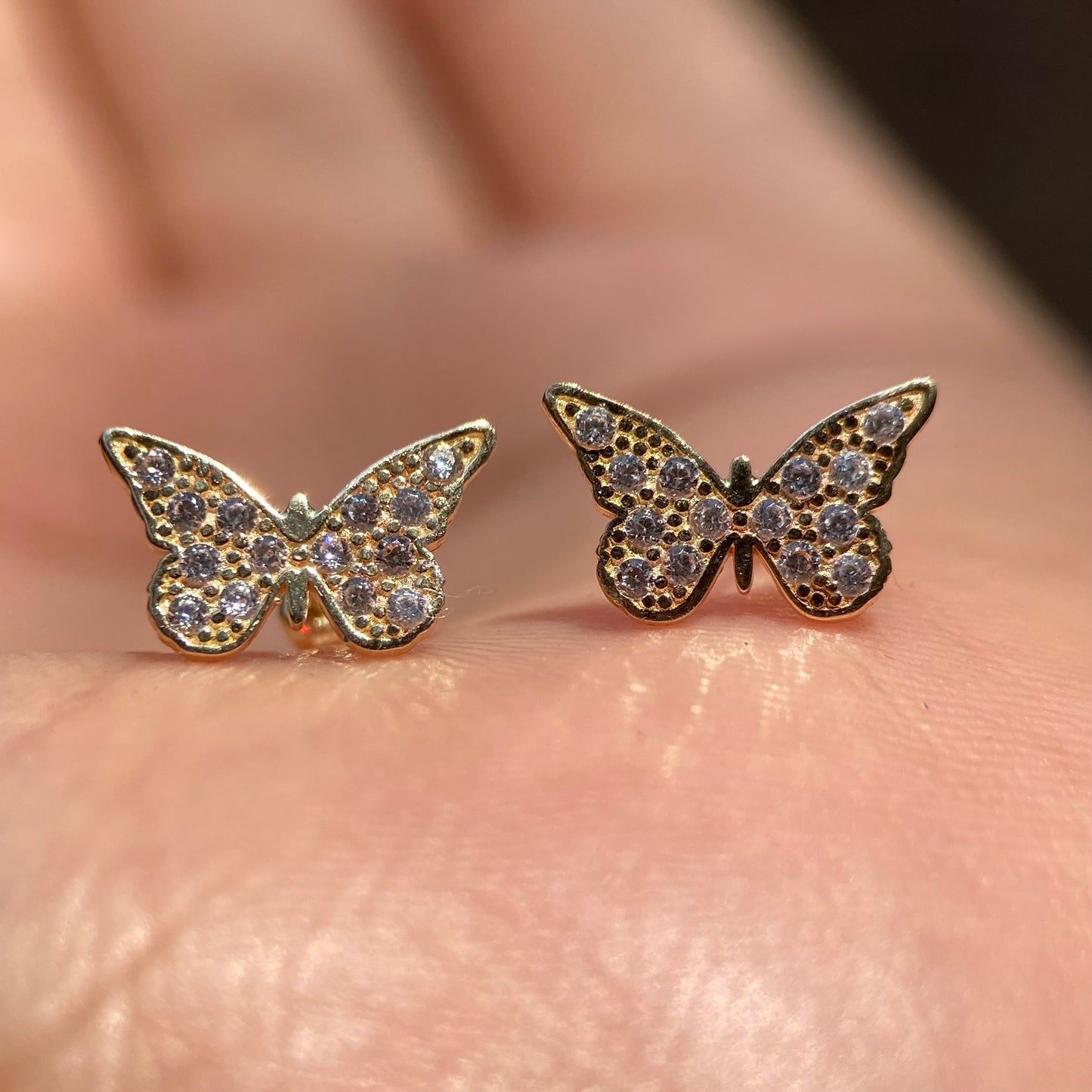 10k yellow gold pavé butterfly brooches with zircons Code: 14273 7mm