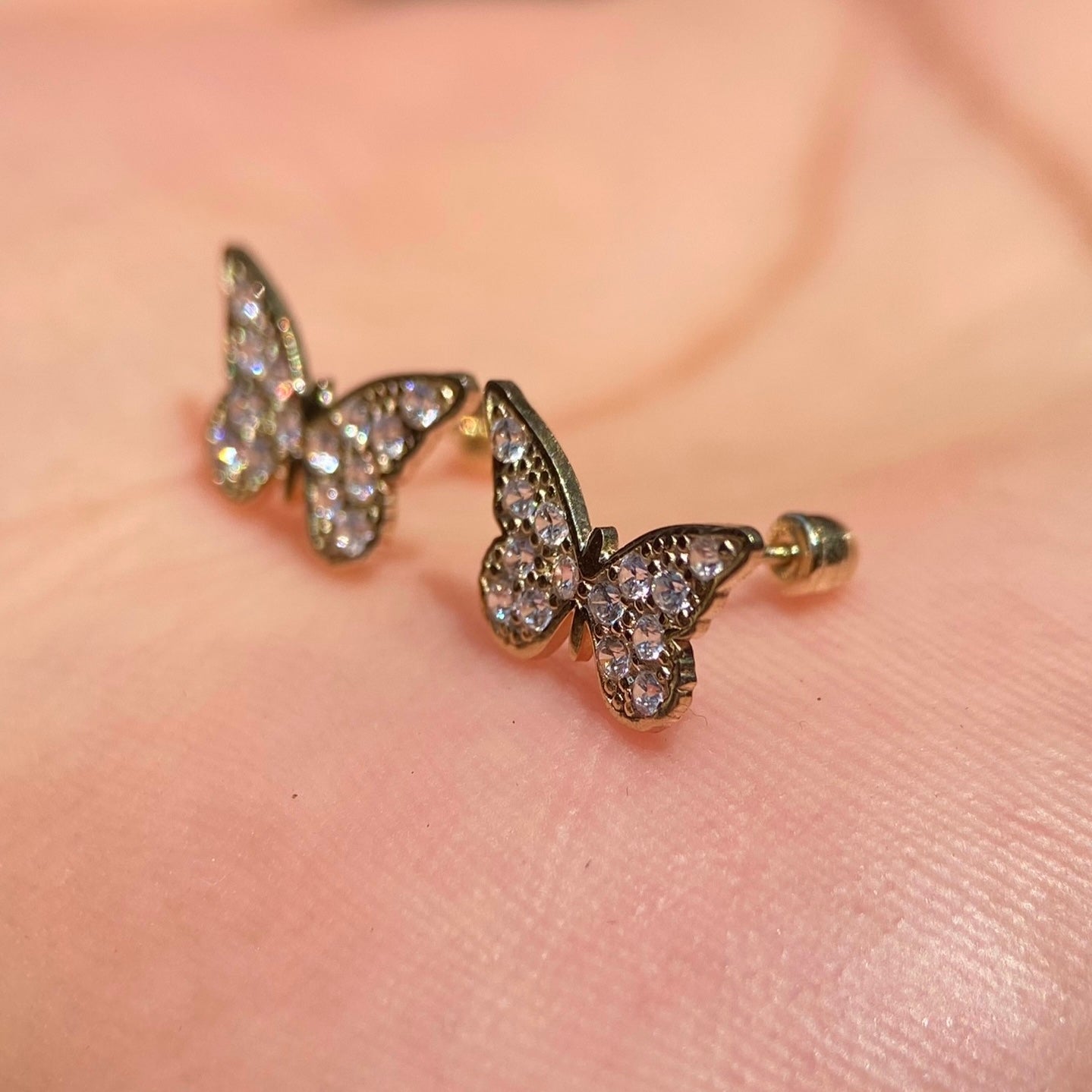 10k yellow gold pavé butterfly brooches with zircons Code: 14273 7mm