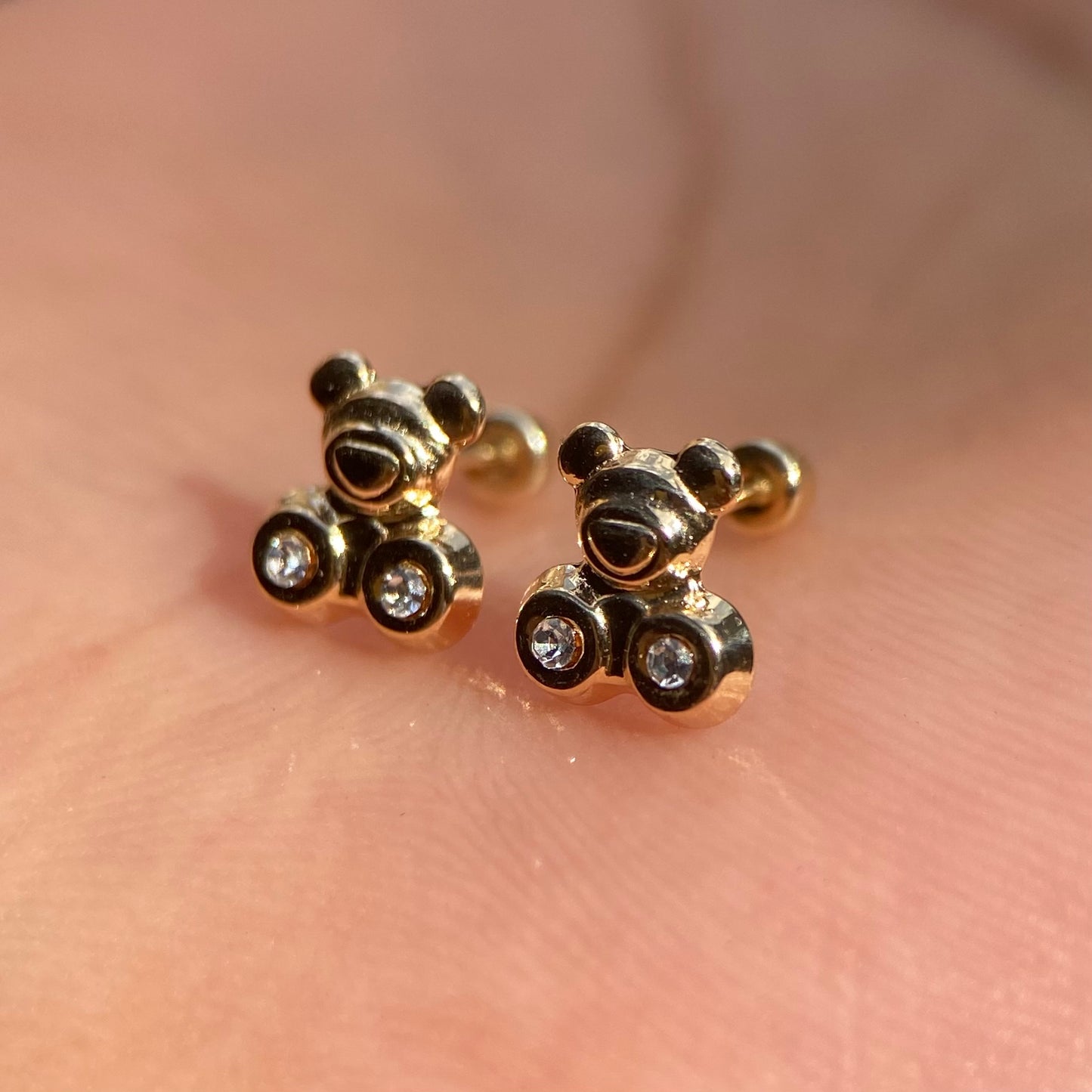 Teddy bear studs in 10k yellow gold with zircons Code: 14294 7mm