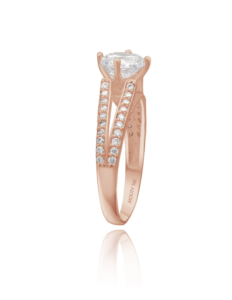 Anillo Lewis en oro rosa 14k con circonias